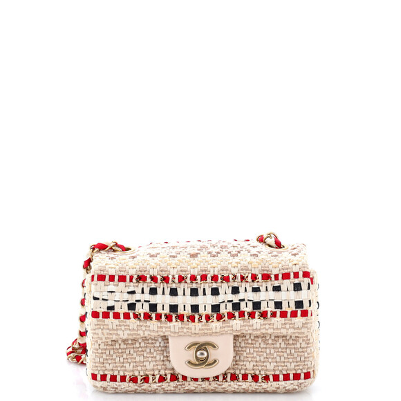 Chanel Handbags - Chanel Mini Classic Single Flap Bag Woven Cotton and Raffia